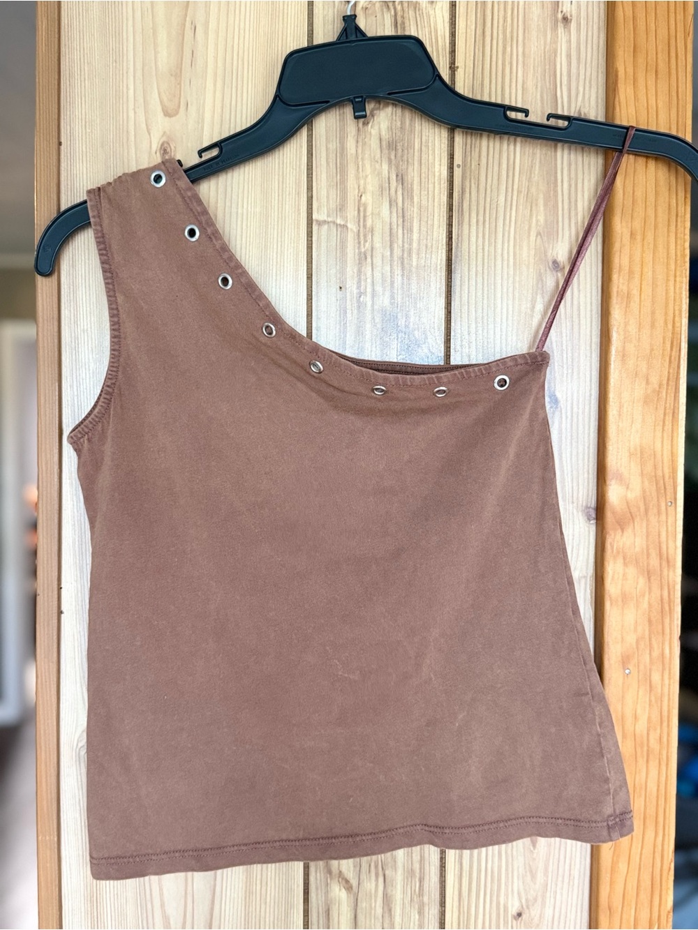 Zara Women’s One-Shoulder Brown Eyelet Tank Top